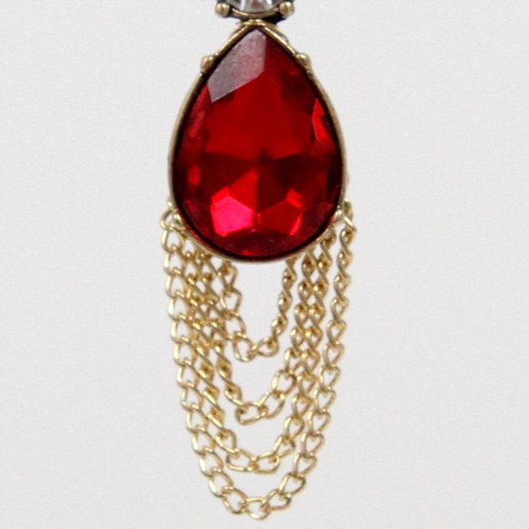 Bijou red garnet stone tassel fish hook earring - Picture 7 of 8